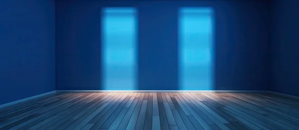 empty room with blue and white walls. 3d rendering