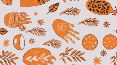 Sonbahar yaprakları ve meyveleri ile vektör seamless modeli.