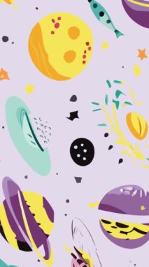 El çizimi gezegenler ve yıldızlar pürüzsüz desen. beyaz arkaplandaki karikatür gezegenleri ve yıldızlar.