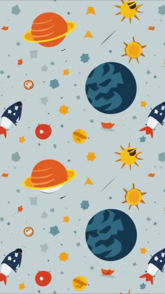 Rajzfilm Bolygók Űrvektor Zökkenőmentes Minta Aranyos Kézzel Rajzolt Csillagok Gyerekes — Stock videók