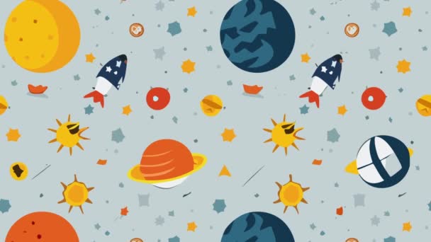 Planety Sluneční Soustavou Bezešvé Vzory Vektorová Ilustrace — Stock video