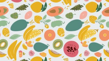 Meyve, meyve ve meyvelerin pürüzsüz desenlerinin vektör çizimi.