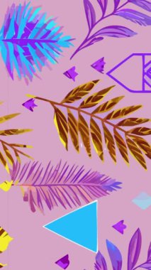 Renkli arka plana sahip tropikal yaprakların vektör çizimi