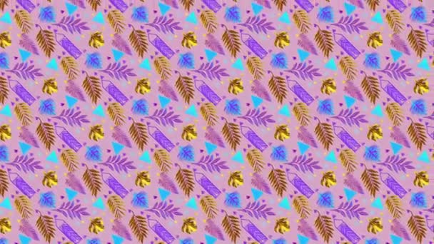 Бесшовный Узор Красочными Перьями Фиолетовом Фоне — стоковое видео
