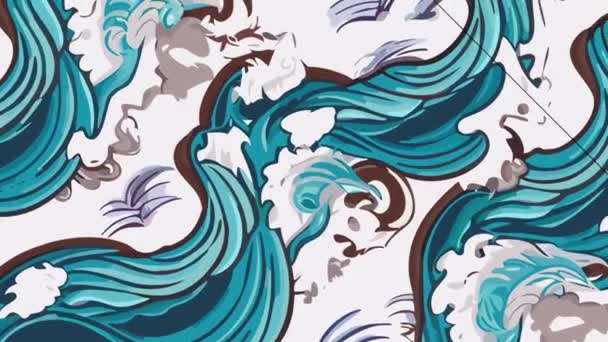 Векторный Бесшовный Рисунок Акварельными Волнами — стоковое видео
