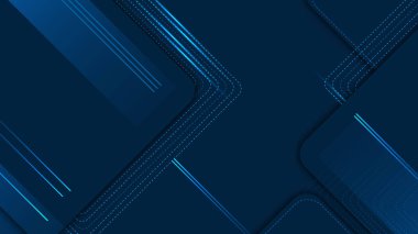 Parlak geometrik şekilleri ve noktalı çizgileri olan koyu mavi arkaplan.