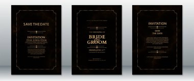 Zarif altın kenarı ve tipografisi olan karanlık temalı düğün kartları resmi düğün törenleri için mükemmel..