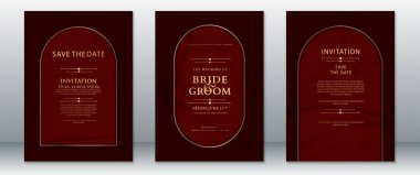 Şatafatlı bir bordo düğün davetiyesi. Zarif altın kemerli çerçeve ve mermer desenli. Resmi etkinlikler için ideal, tarihi ve düğün duyurularını kaydet