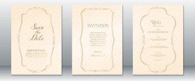 Rafine edilmiş düğün davetiyesi bej renginde ve altın çizgileri çok az. Özellikler Tarihi, Davetiyeyi ve Menü kartlarını Kaydet. Zarif düğün temaları, basılabilir şablonlar ve zamansız stili olan resmi kırtasiye için ideal.