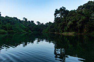 Rangamati 'deki yemyeşil tepelerle çevrili Kaptai Gölü manzarası doğanın sakin güzelliğini yansıtıyor. Bu huzurlu manzara sakin suları ve canlı, el değmemiş vahşi doğayı vurgular..