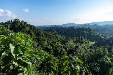 Rangamati 'deki ormanla kaplı dağların sakin manzarası yeşillik ve doğal güzelliği sergiler. Bu sakin manzara, el değmemiş vahşi doğanın ve canlı tropikal ormanların huzur dolu özünü yakalar..