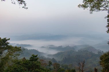 Sabah sisi, Bangladeş 'teki Sajek Vadisi' nin yuvarlanan yeşil tepelerini nazikçe örtüyor. Huzurlu bir dağ manzarası, yemyeşil bir arazi ve doğa severler ve fotoğrafçılar için mükemmel bir manzara..
