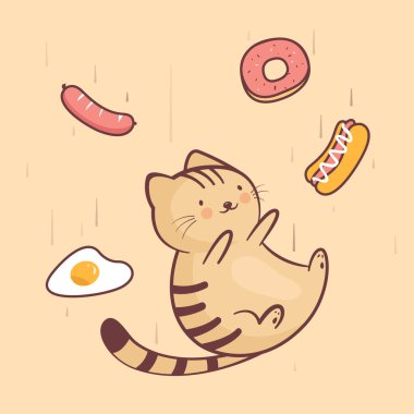 Şirin şişman kedi ve yemek yağmuru