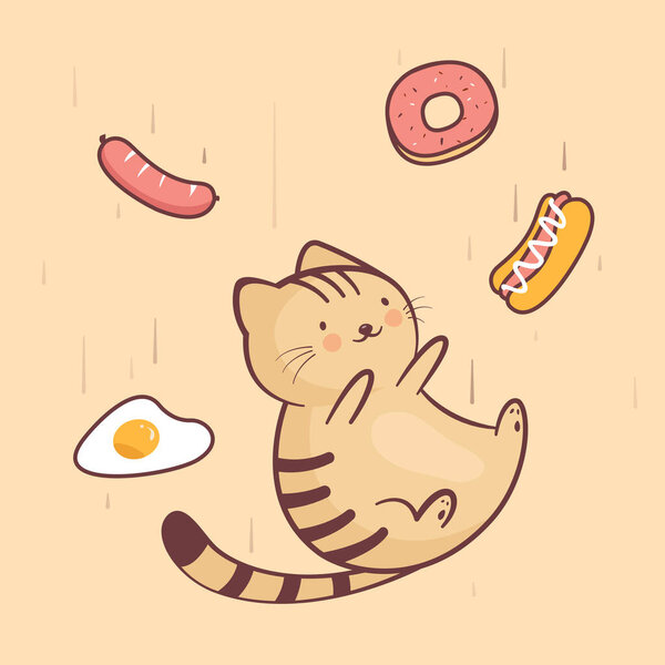 милый жирный кот и продовольственный дождь