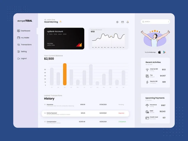 Stock vector User Interface or Dashboard for finance app