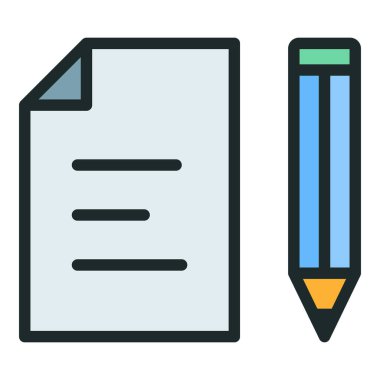 Kalem ve kağıt ikonu. Simge yazılıyor. Yazma hakkında simge