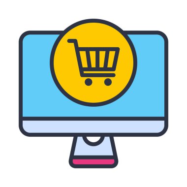 İnternetten alışveriş ikonu. Bilgisayarla çevrimiçi alışveriş simgesi.