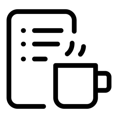 Drink menu list icon with editable strokes. A cup of hot drink and a list of food menus with editable strokes clipart