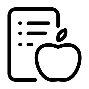 Düzenlenebilir vuruşları olan diyet menüsü simgesi. Bir elma ve yemek menüleri listesi.