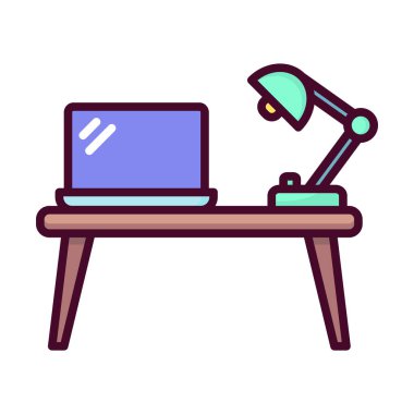 Masa simgesini incele. Laptop ve çalışma lambasıyla çalışma masası