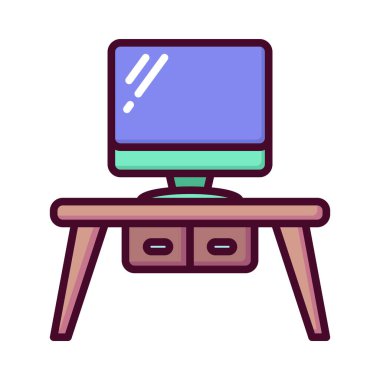 Çalışma masası simgesi. Bilgisayar ve masa simgesi