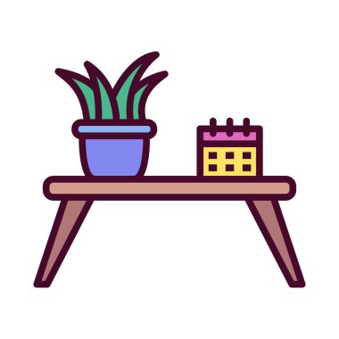 Masa simgesi. Masa simgesini çalış. Masa takvimi ve saksı bitkisi olan masa.