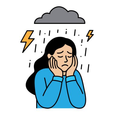 Düzenlenebilir felçli üzgün kadın ikonu. Düzenlenebilir felç geçirmiş endişeli bir kadın ikonu. Stresli kadın ikonu. Düzenlenebilir felçli ruh sağlığı ve zihinsel hastalıklar hakkında simgeler