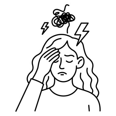 Düzenlenebilir vuruşları olan endişeli bir kadın ikonu. Stresli kadın ikonu, düzenlenebilir vuruşlarla aynı hizada. Ruh sağlığı ve akıl hastalıkları hakkında simgeler