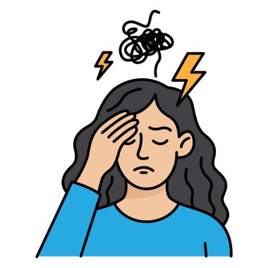 Düzenlenebilir felçleri olan endişeli kadın ikonu. Düzenlenebilir felç geçirmiş stresli kadın ikonu. Ruh sağlığı ve akıl hastalıkları hakkında simgeler