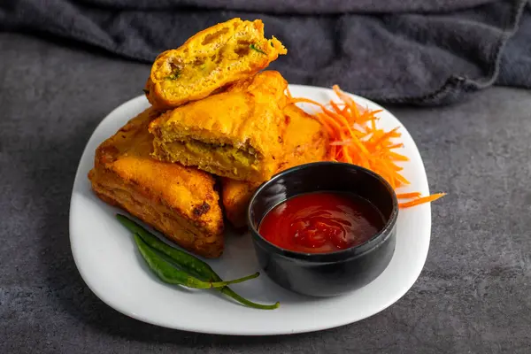 stock image selective focus of Indian snack 