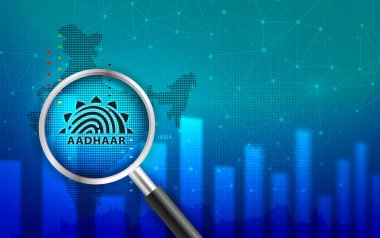 Delhi, Hindistan - 10 Mart 2023: Hint haritalı Aadhar kart logosu illüstrasyonu