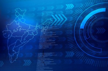 Dijital Hindistan konsepti. Hindistan haritası fütüristik teknoloji arkaplan resimlerinde izole edildi 