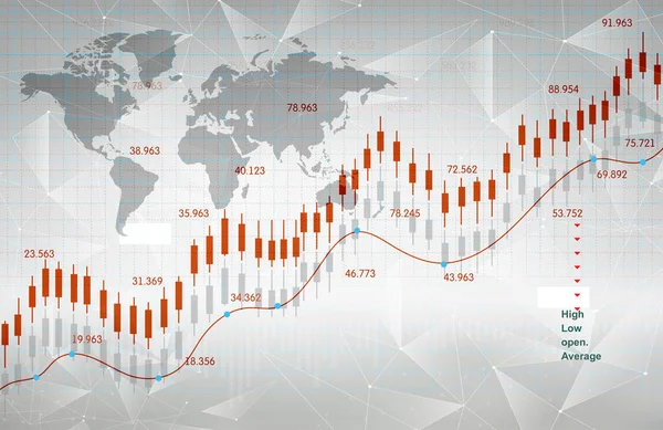 世界経済 世界地図付き株式市場の成長の概念 ビジネスの背景図とグラフ 白い背景 — ストック写真