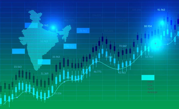 Mapa Indiano Com Dados Mercado Ações Fundo Ilustração Gráfico — Fotografia de Stock