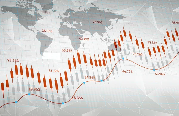 世界経済 世界地図付き株式市場の成長の概念 ビジネスの背景図とグラフ 白い背景 — ストック写真