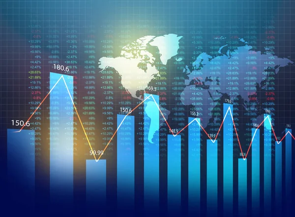 世界地図と株式市場の背景を持つ金融経済概念の背景 — ストック写真