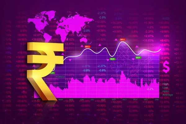 Индийская Рупия Рендеринг Рост Фондового Рынка Концепция Успеха Онлайн Бизнеса — стоковое фото