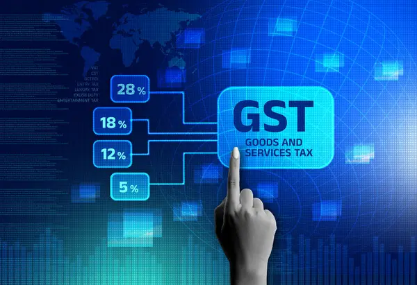 Mallar ve Hizmetler Vergisi (GST) konsept çizimi mavi arkaplanda izole edildi