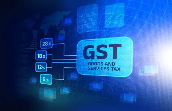 Mallar ve Hizmetler Vergisi (GST) konsept çizimi mavi arkaplanda izole edildi
