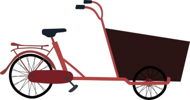 Cargo bike simple flat hand drawn style standing at the parking. Advertisement vector illustration red and brown colors. Vector illustration