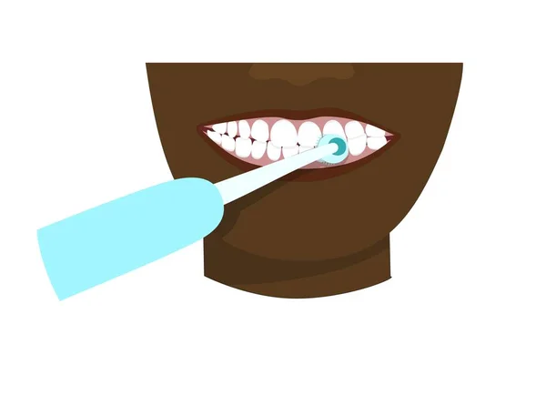 Чоловік Чистить Зуби Електричною Зубною Щіткою Векторні Ілюстрації — стоковий вектор