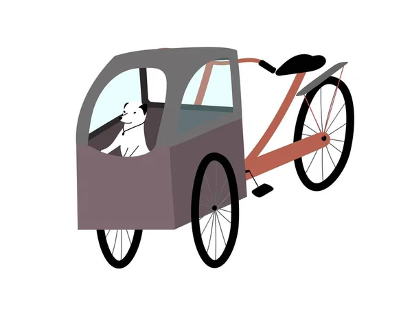 雨衣下的货车上有一只可爱的小狗 带动物乘客的三轮车面包房 矢量说明 — 图库矢量图片