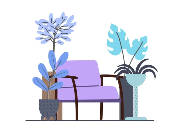 Ein Kuscheliger Sessel Inmitten Von Zimmerpflanzen Coole Farben Innenarchitektur Minimalistischem — Stockvektor