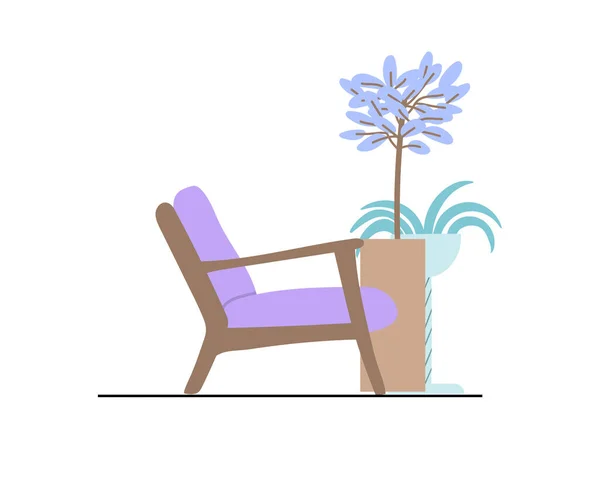 Sessel Und Topfbäume Seitenansicht Vektorillustration — Stockvektor