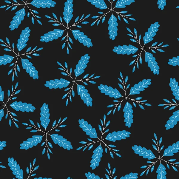 Голубые Листья Черном Фоне Безгерметичный Узор Обертывания Бумаги Обоев Текстиля Лицензионные Стоковые Векторы