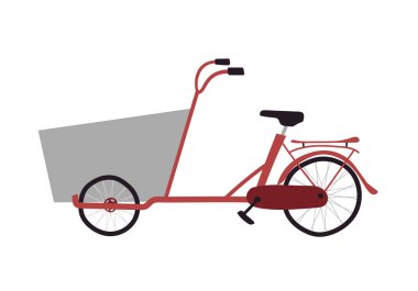 Cargo bike simple flat hand drawn style standing at the parking. Advertisement vector illustration red and brown colors. Vector illustration