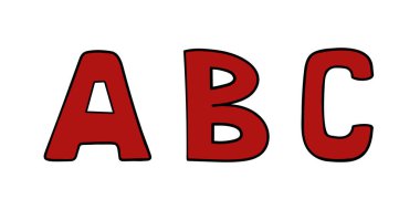 Kırmızı harfler ABC basit el çizimi tarzı. Vektör illüstrasyonu
