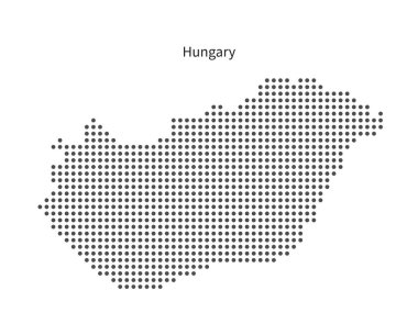 Tipik Macaristan Noktalı Haritası - Soyut Vektör Tasarımı. Noktalı Macar Silueti - Minimalist Coğrafya Sanatı. Vektör illüstrasyonu
