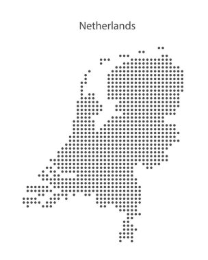 Hollanda 'nın soyut siyah beyaz haritası. Ülke haritası dijital noktalı vektör çizimi.