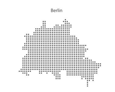 Berlin 'in soyut siyah beyaz haritası. Şehir haritası dijital noktalı vektör çizimi.